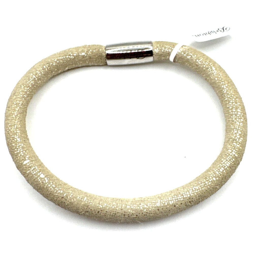 Brighton Woodstock Sparkle Gold Beige Add Charms Leather Bracelet 8 Inches NWT